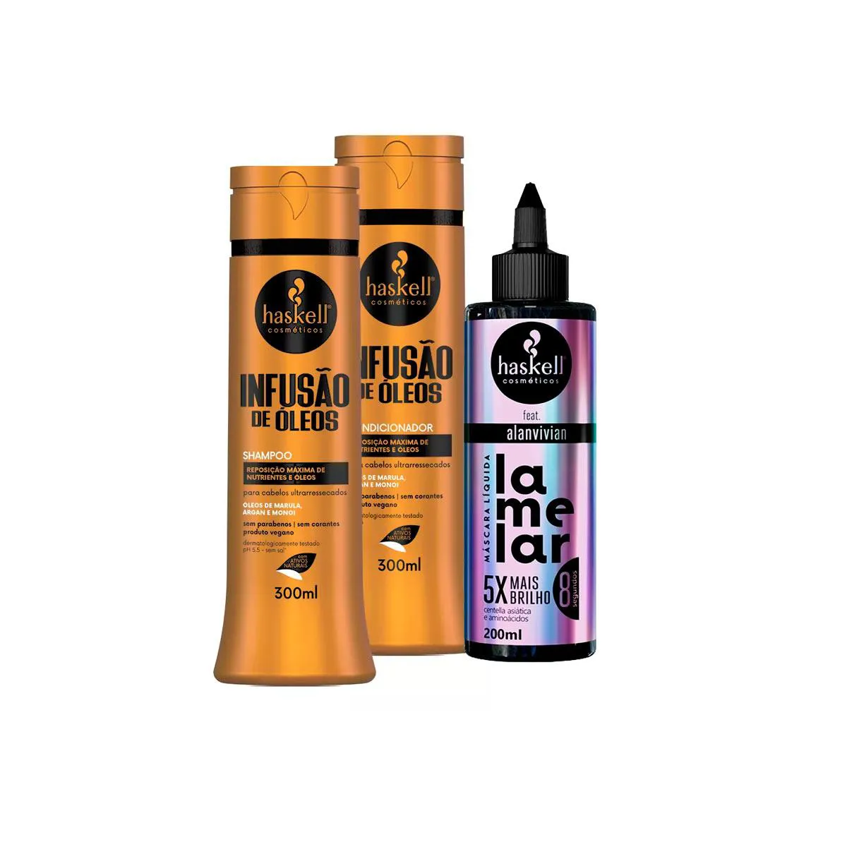 KIT HASKELL SHAMPOO/COND INFUSãO 300ML + MáSCARA LAMELAR