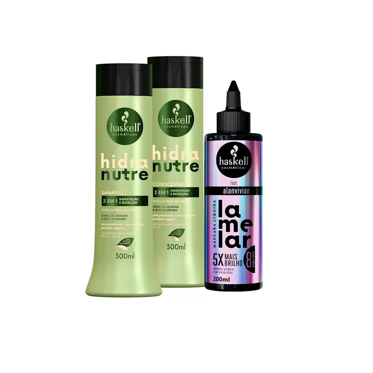 KIT HASKELL SHAMPOO/COND HIDRANUTRE 300ML + MáSCARA LAMELAR