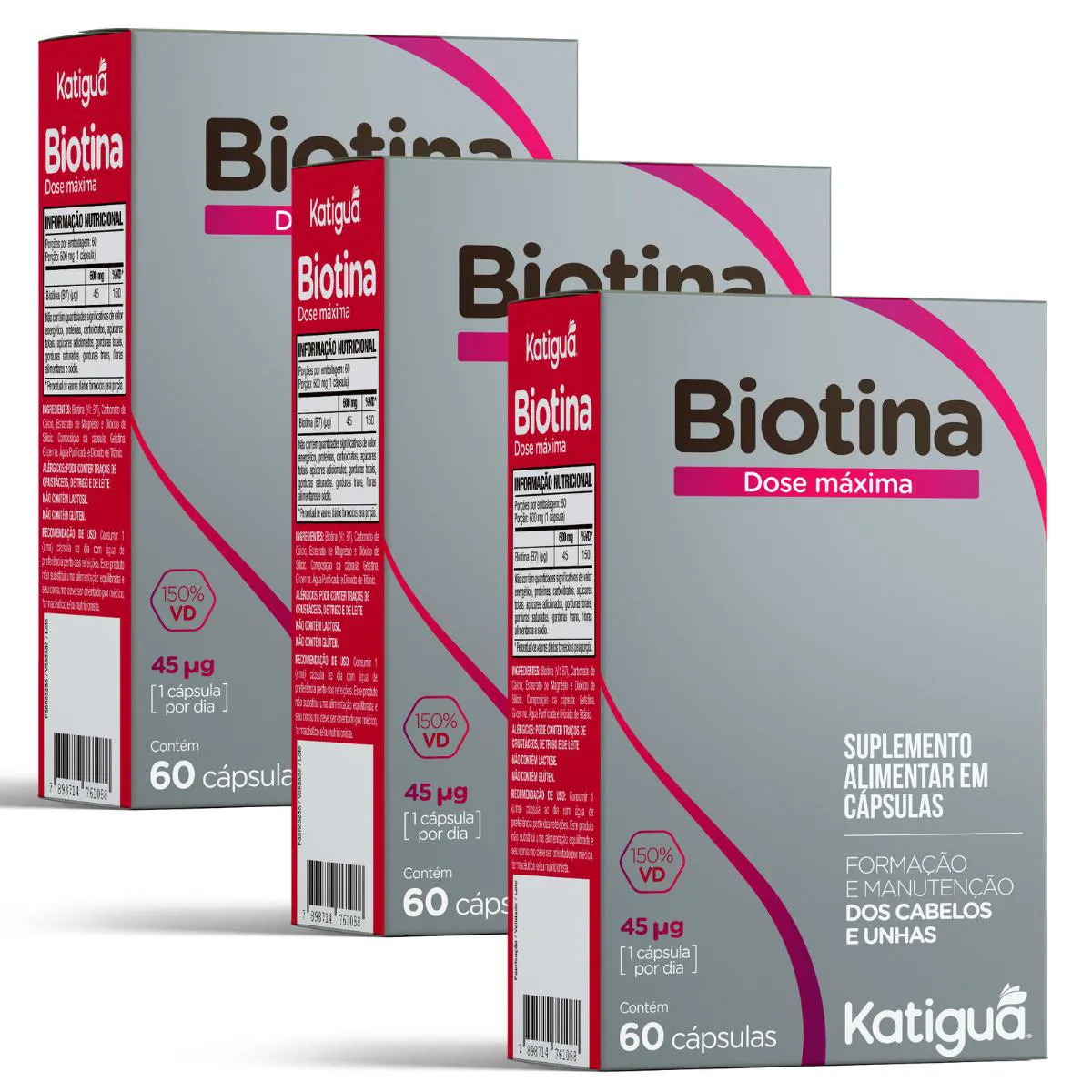 KIT 3 BIOTINA DOSE MAXIMA 500MG 60CAPS Natural