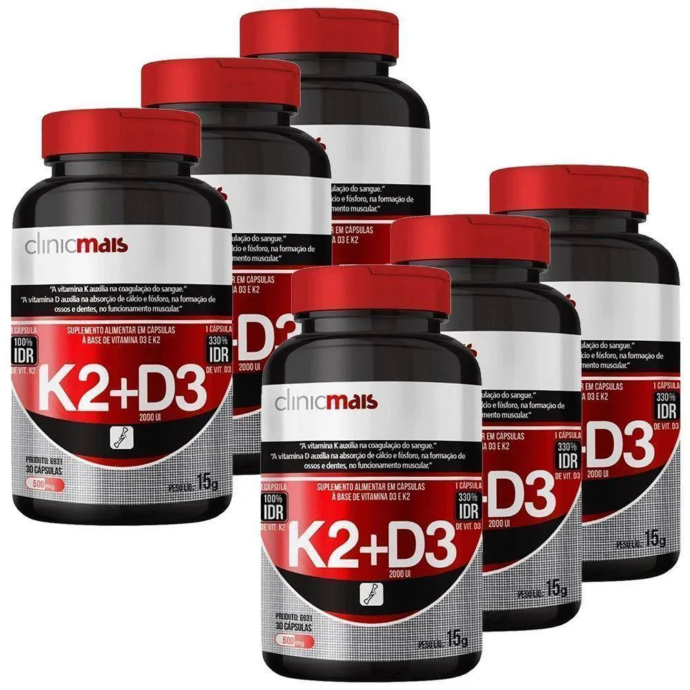 KIT 6X VITAMINAS K2 + D3 30 CáPSULAS CLINICMAIS