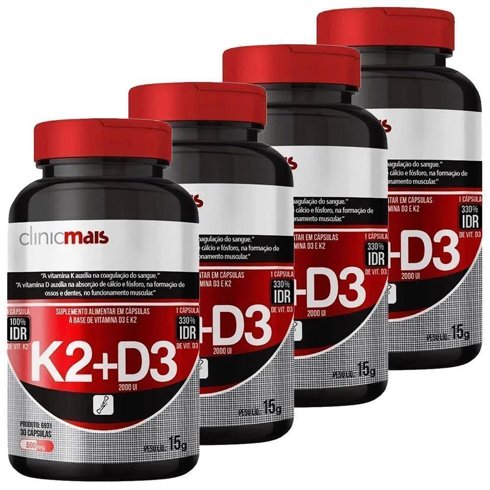 KIT 4X VITAMINAS K2 + D3 30 CáPSULAS CLINICMAIS