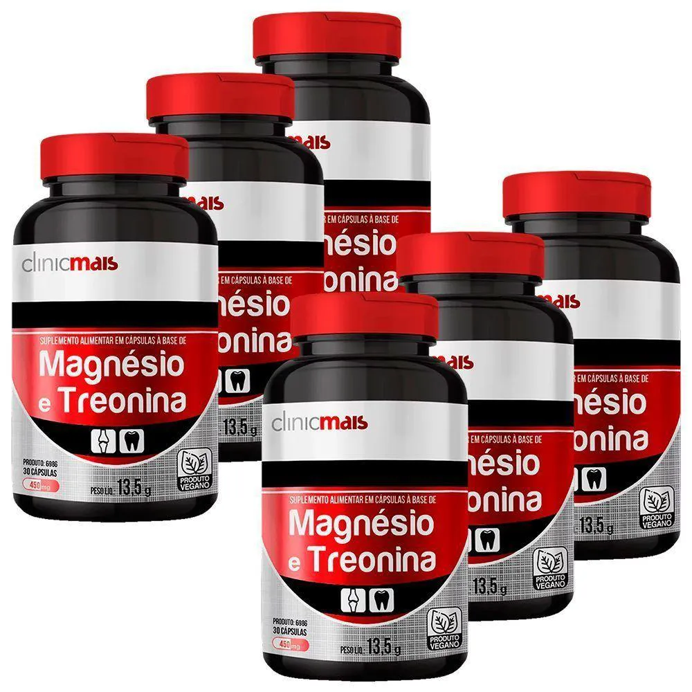 KIT 6X MAGNéSIO E TREONINA 30 CáPSULAS CLINICMAIS