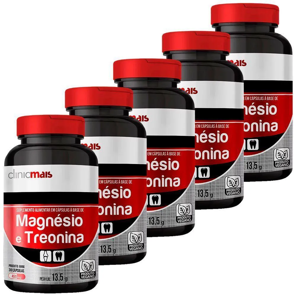KIT 5X MAGNéSIO E TREONINA 30 CáPSULAS CLINICMAIS