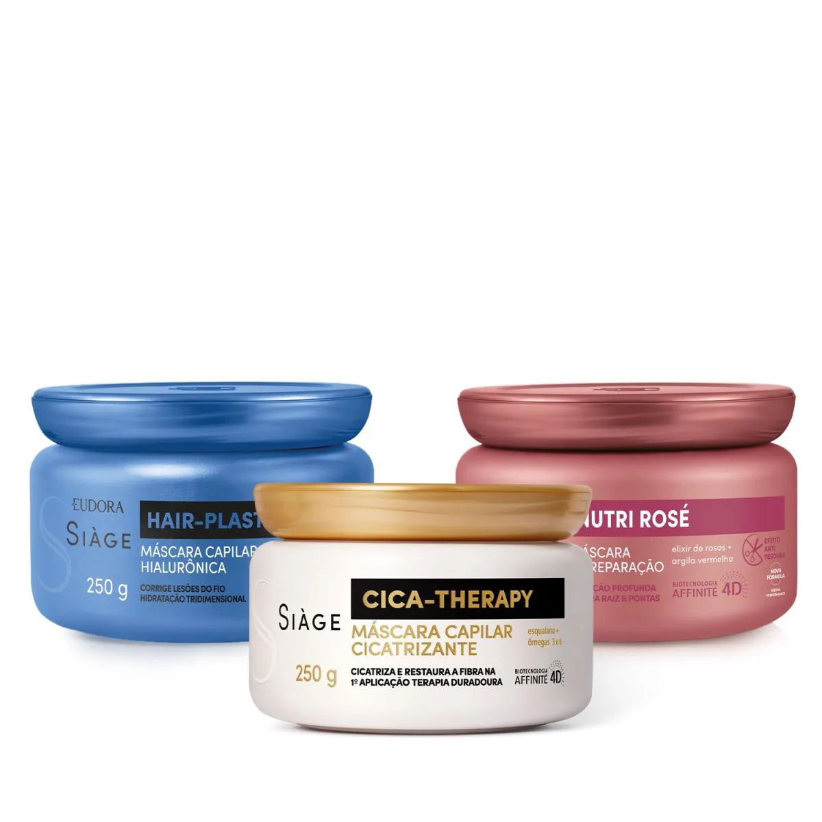 COMBO SIàGE CRONOGRAMA CAPILAR MáSCARAS: HAIR-PLASTIA 250G + NUTRI ROSé 250G + CICA-THERAPY 250G