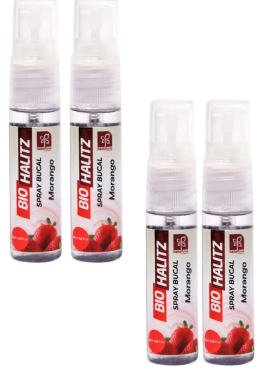 ARROMATIZANTE  BUCAL MORANGO BIO HALITZ SPRAY 18ML  NATUFLORES  KIT 4UN