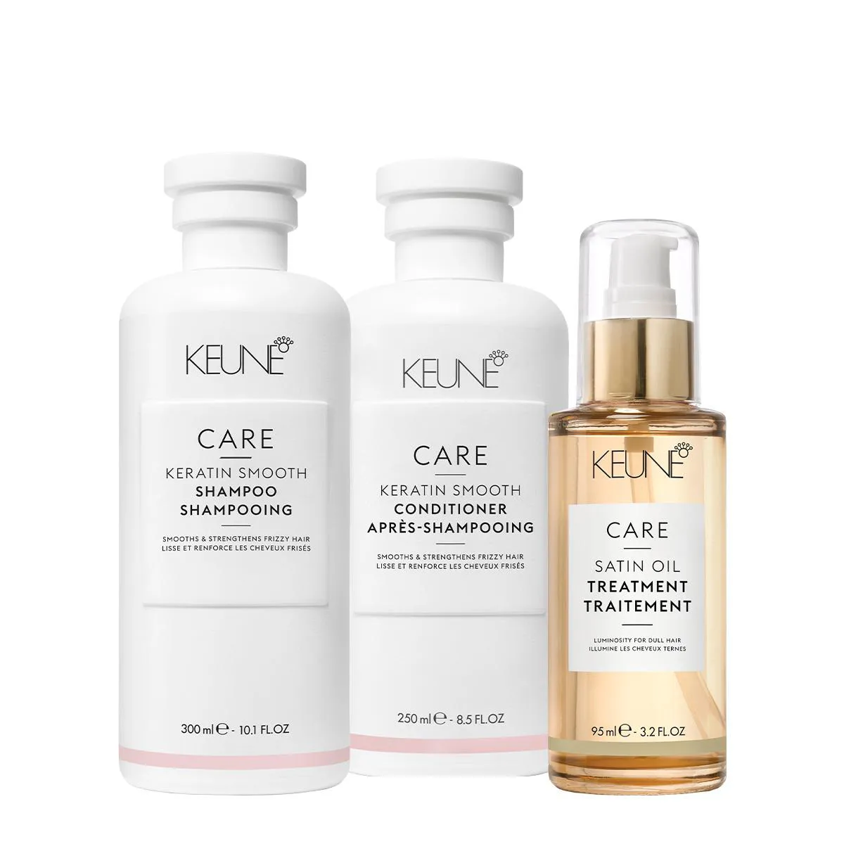 KIT KEUNE CARE KERATIN SMOOTH SHAMPOO CONDICIONADOR E SATIN OIL  (3 PRODUTOS)