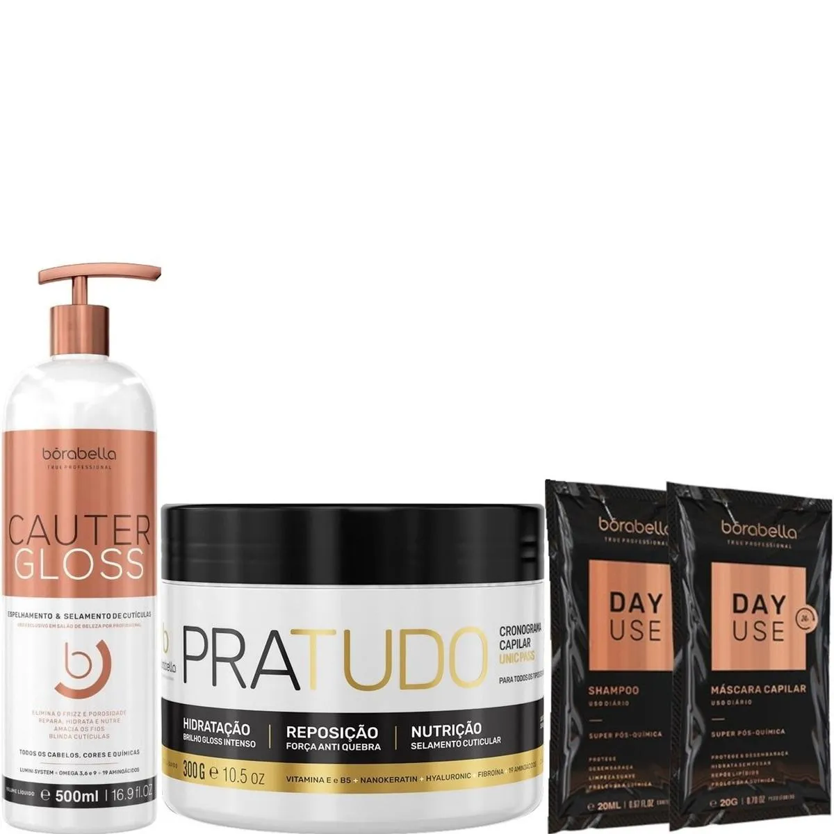 BORABELLA CAUTER GLOSS 500ML + MáSCARA PRATUDO 300G