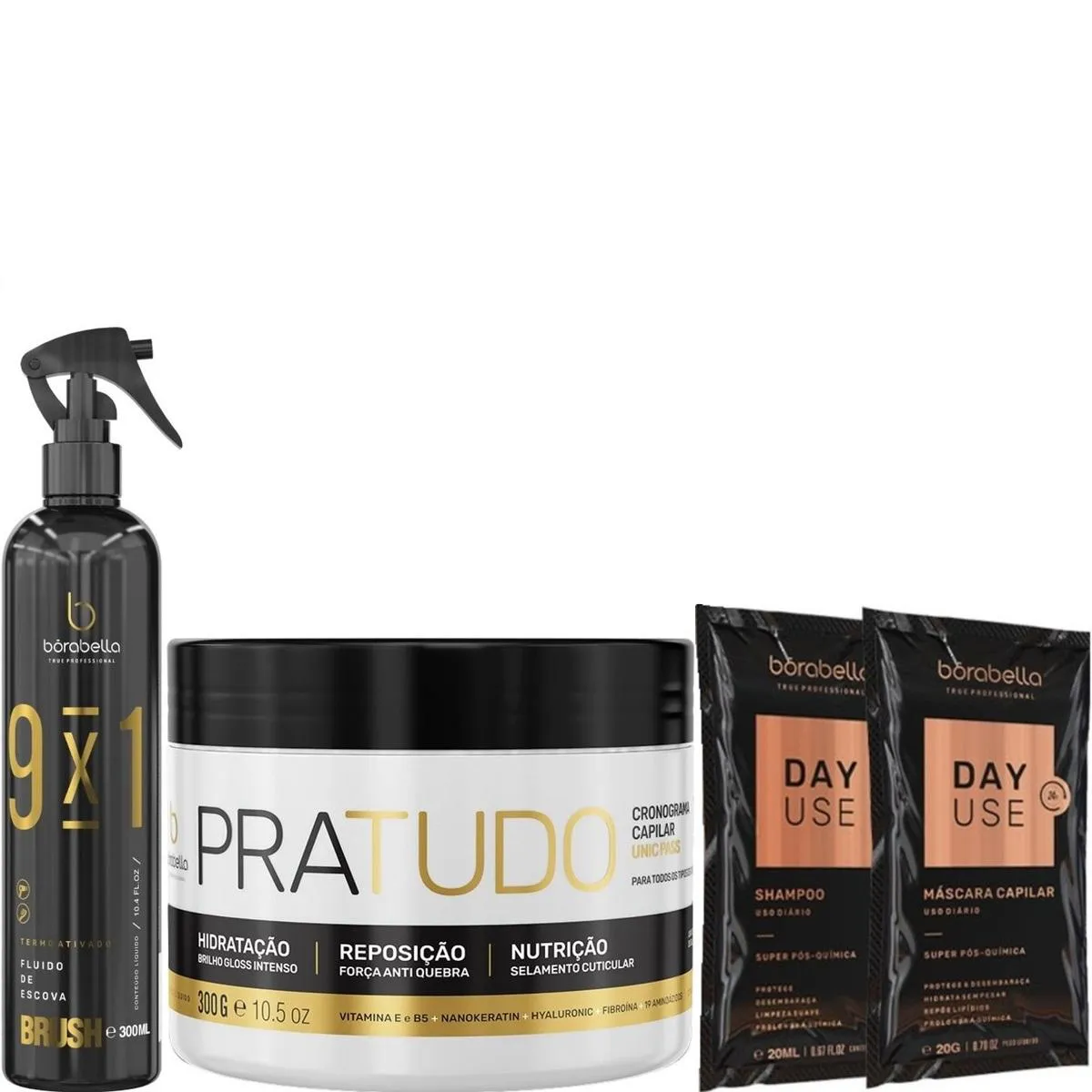 BORABELLA FLUIDO ESCOVA BRUSH 300ML + MáSCARA PRATUDO 300G