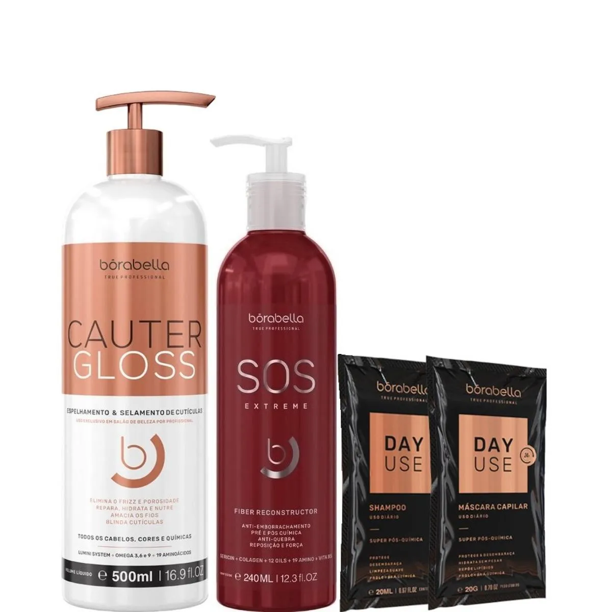 BORABELLA CAUTER GLOSS 500ML + SOS RECONSTRUCTOR 240ML