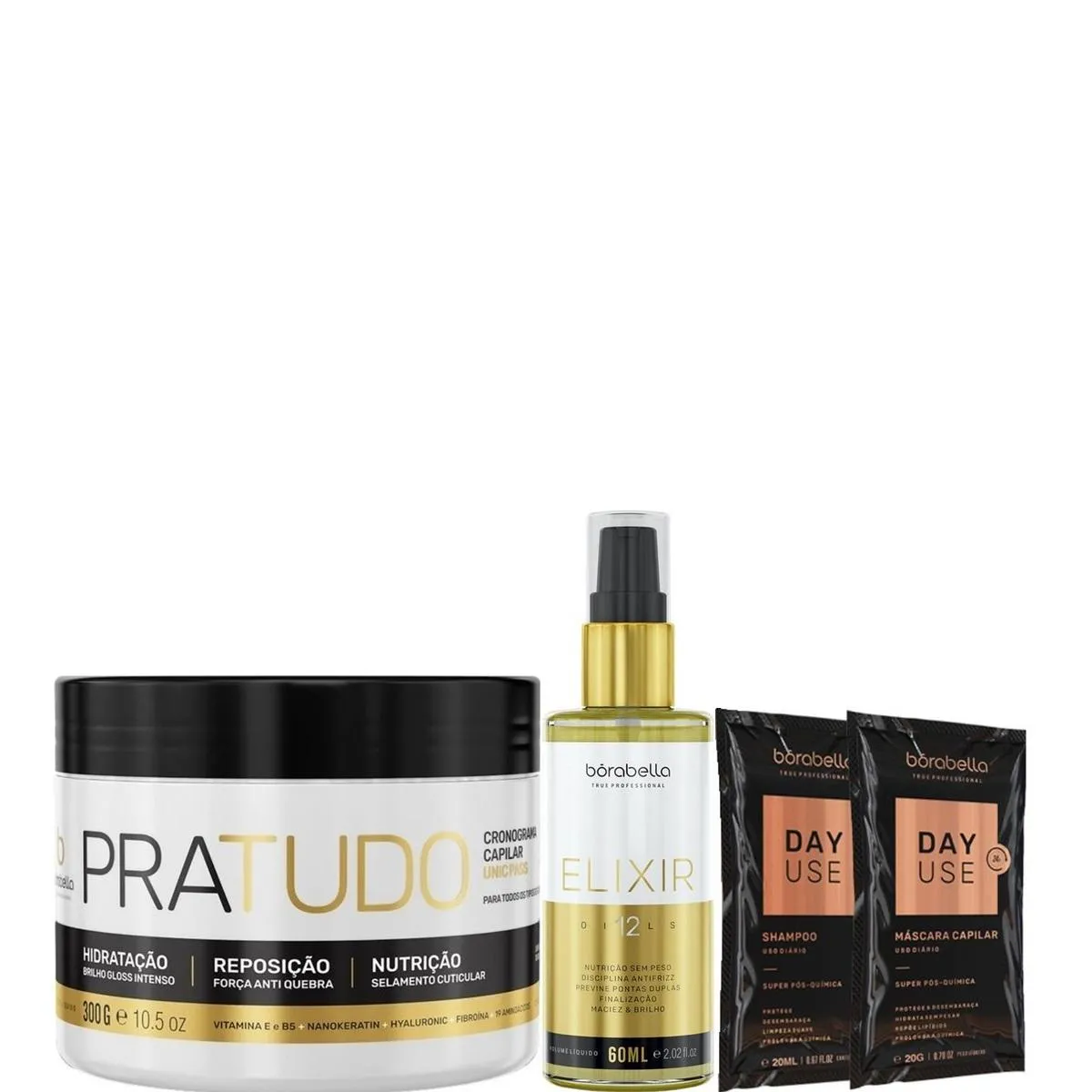 BORABELLA MáSCARA CAPILAR PRATUDO 300G + ELIXIR 12 OILS 60ML