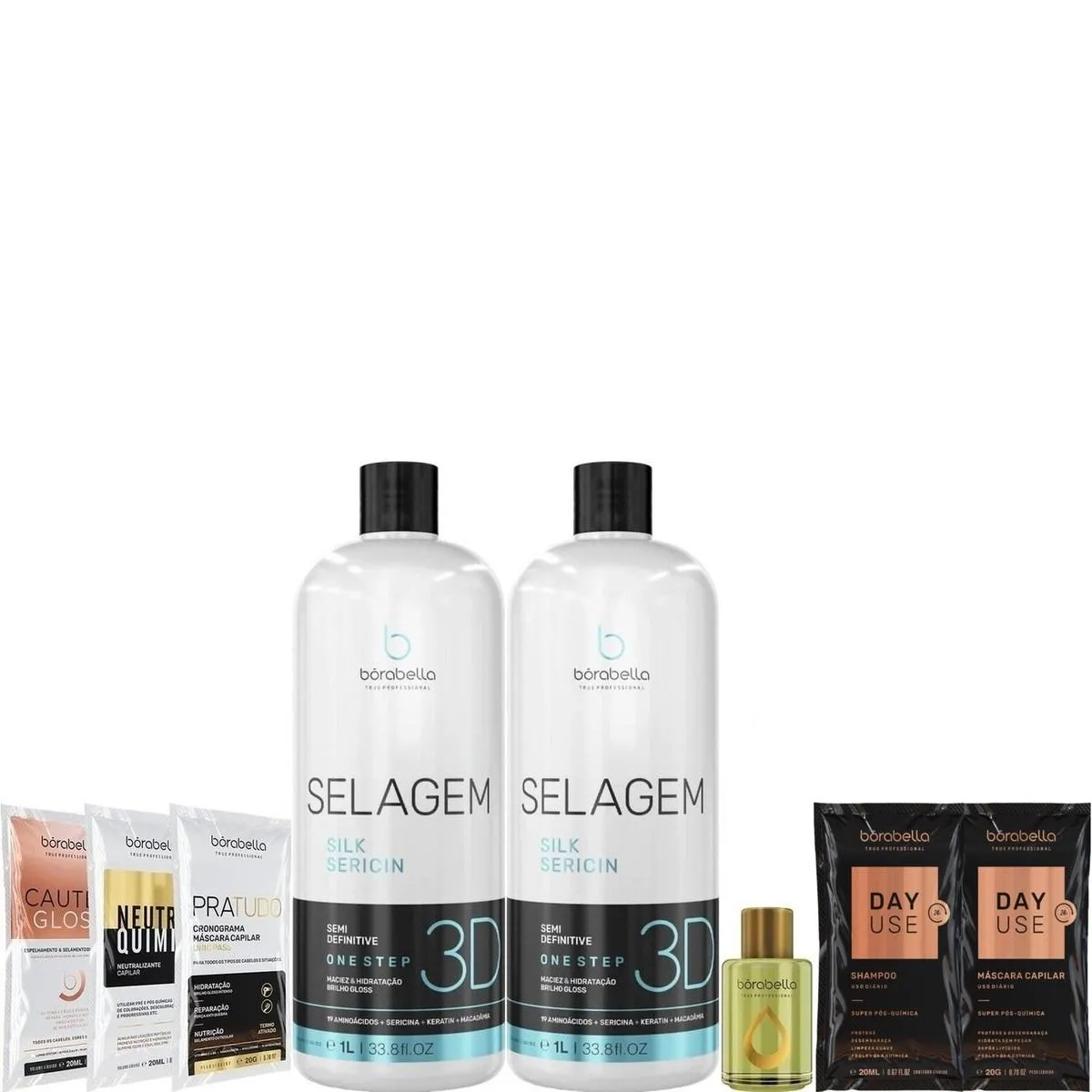 BORABELLA SELAGEM 3D 2X1 LITRO + ÓLEO ARGAN 7ML + SACHêS
