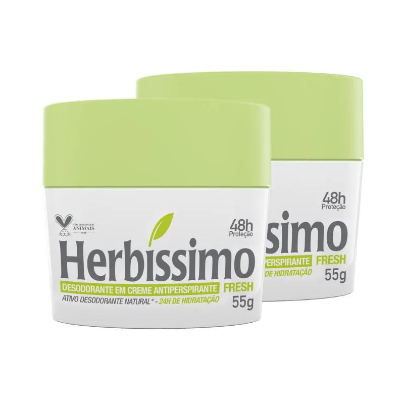 KIT DESODORANTE CREME ANTITRANSPIRANTE FRESH HERBISSIMO 55G - 2 UNIDADES