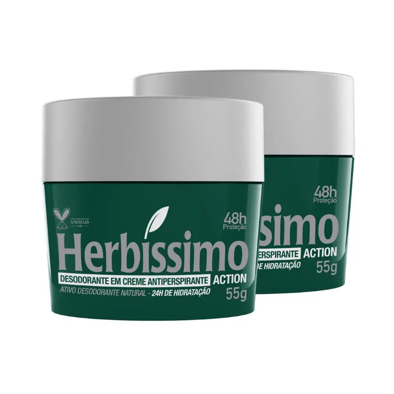 KIT DESODORANTE CREME ANTITRANSPIRANTE ACTION HERBISSIMO 55G - 2 UNIDADES