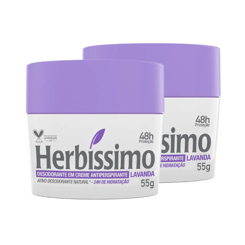 KIT DESODORANTE CREME ANTITRANSPIRANTE LAVANDA HERBISSIMO 55G - 2 UNIDADES