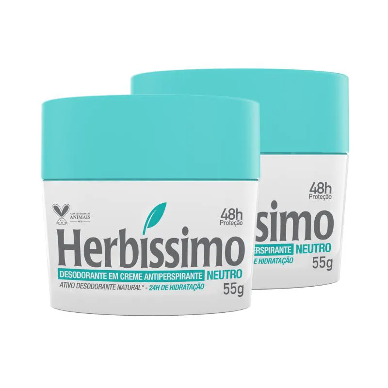 KIT DESODORANTE CREME ANTITRANSPIRANTE NEUTRO HERBISSIMO 55G - 2 UNIDADES