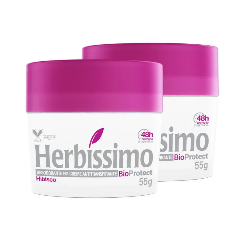 KIT DESODORANTE HERBíSSIMO CREME ANTITRANSPIRANTE BIOPROTECT HIBISCO 55G - 2 UNIDADES