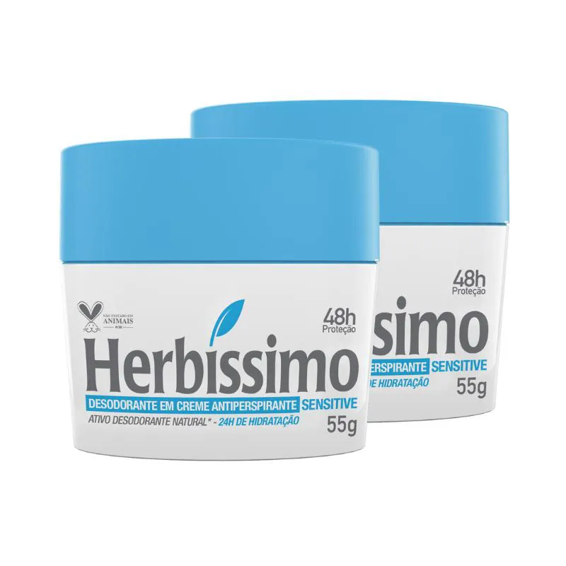 KIT DESODORANTE CREME ANTITRANSPIRANTE SENSITIVE HERBISSIMO 55G - 2 UNIDADES