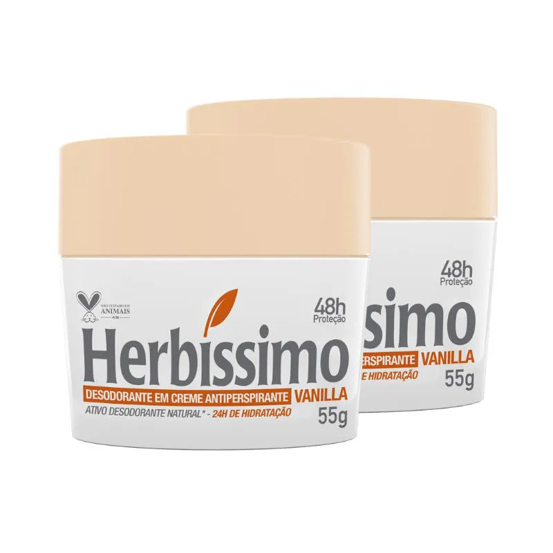 KIT DESODORANTE CREME ANTITRANSPIRANTE VANILLA HERBISSIMO 55G - 2 UNIDADES