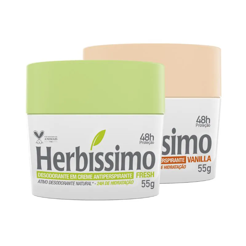 KIT DESODORANTE CREME ANTITRANSPIRANTE FRESH E VANILLA HERBISSIMO 55G - 2 UNIDADES