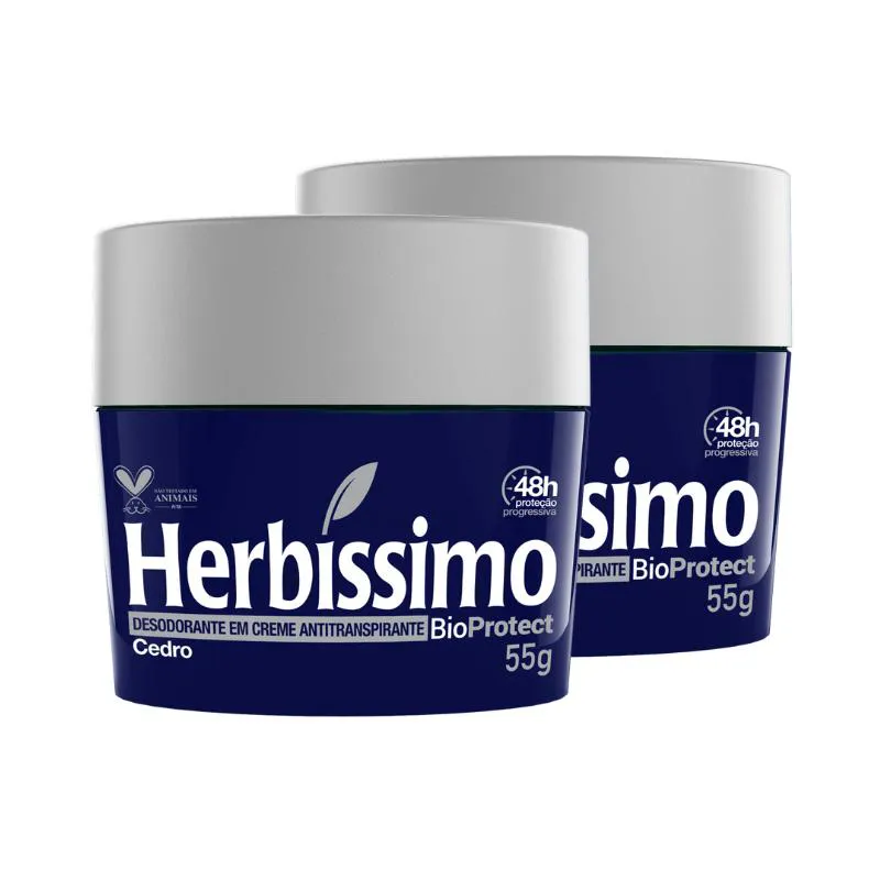 KIT DESODORANTE HERBíSSIMO CREME ANTITRANSPIRANTE BIOPROTECT CEDRO 55G - 2 UNIDADES