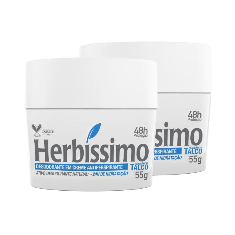 KIT DESODORANTE CREME ANTITRANSPIRANTE TALCO HERBISSIMO 55G - 2 UNIDADES