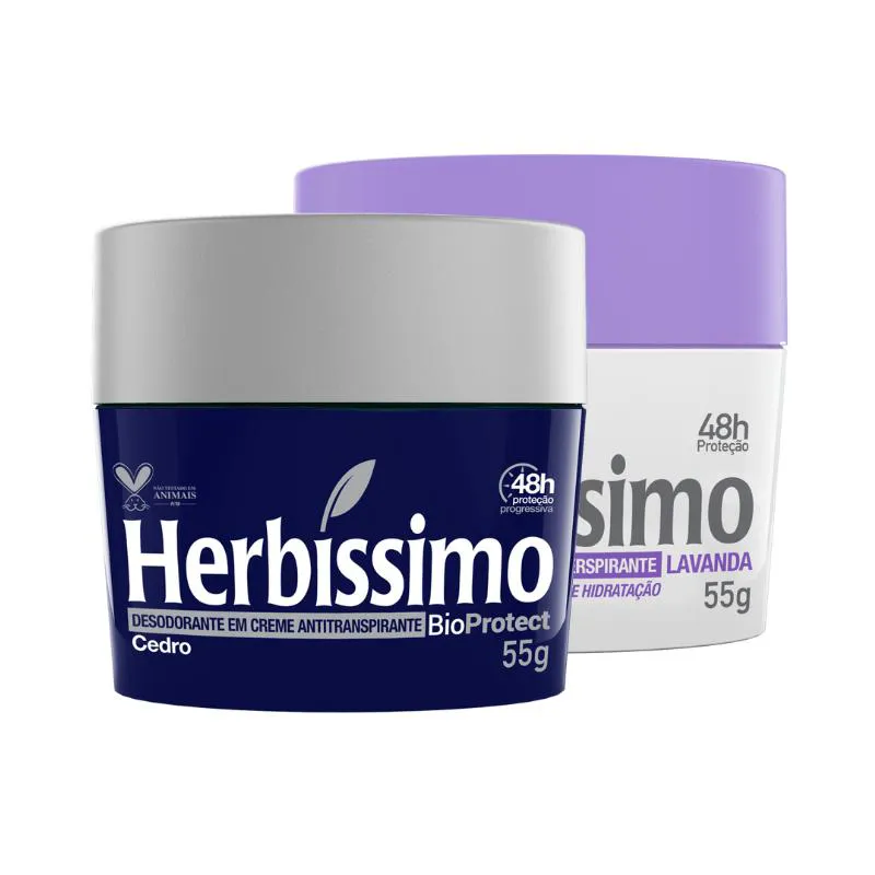 KIT DESODORANTE CREME ANTITRANSPIRANTE LAVANDA E CEDRO HERBISSIMO 55G - 2 UNIDADES