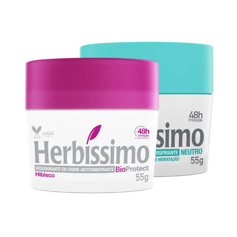 KIT DESODORANTE CREME ANTITRANSPIRANTE HIBISCO E NEUTRO HERBISSIMO 55G - 2 UNIDADES