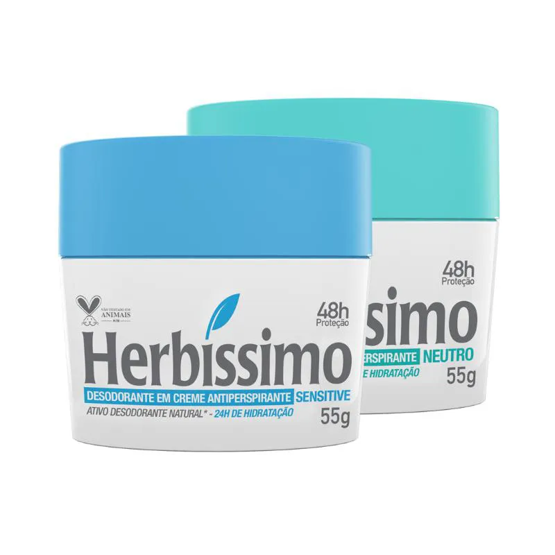 KIT DESODORANTE CREME ANTITRANSPIRANTE SENSITIVE E NEUTRO HERBISSIMO 55G - 2