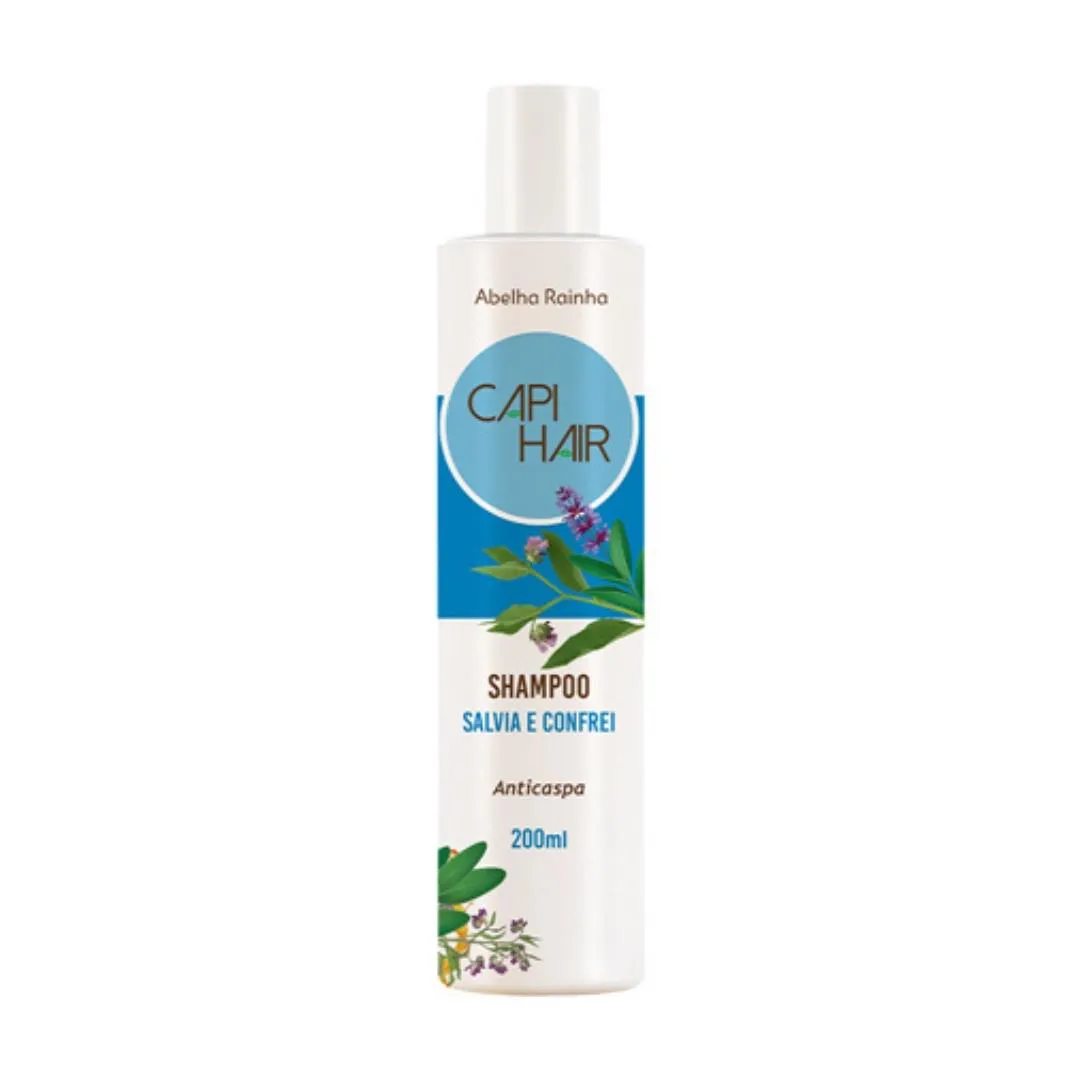 SHAMPOO SALVIA E CONFREI COMBATE CASPA E COCEIRA CAPI HAIR ABELHA RAINHA 200ML REF 2602