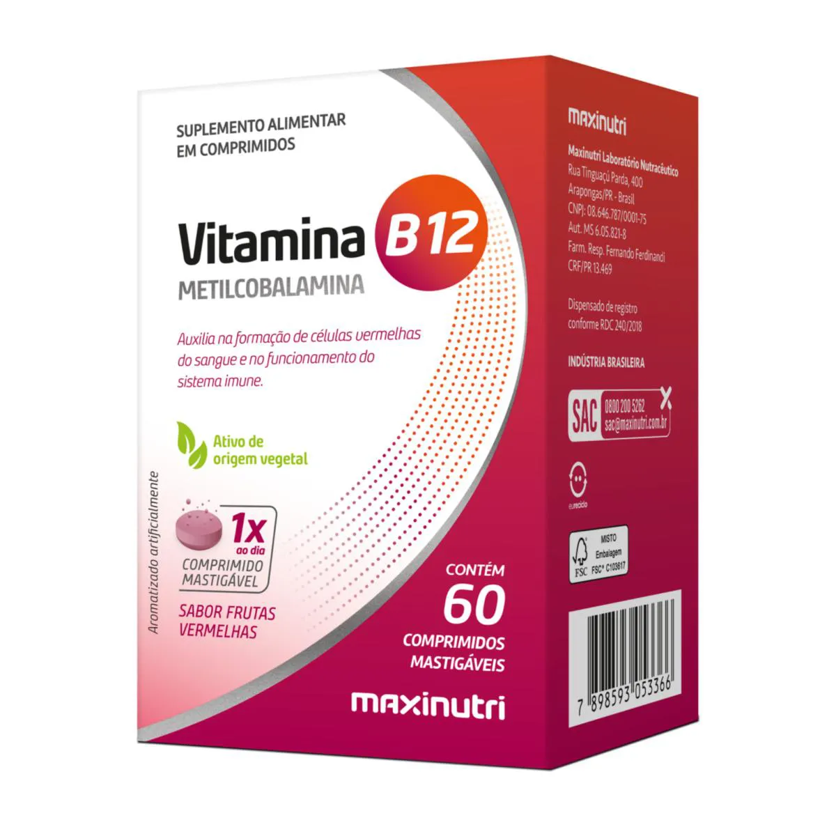 VITAMINA B12 METILCOBALAMINA ENERGIA VITALIDADE - MAXINUTRI