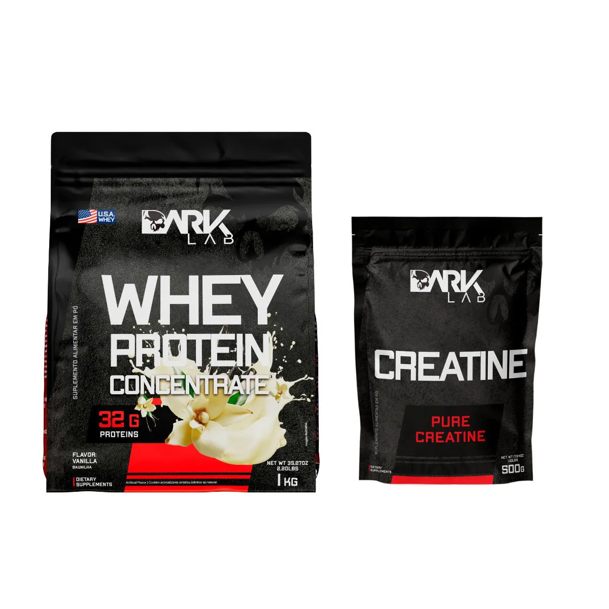 KIT WHEY PROTEIN CONCENTRADO 1KG BAUNILHA + CREATINA REFIL 500G MONOHIDRATADA DARK LAB