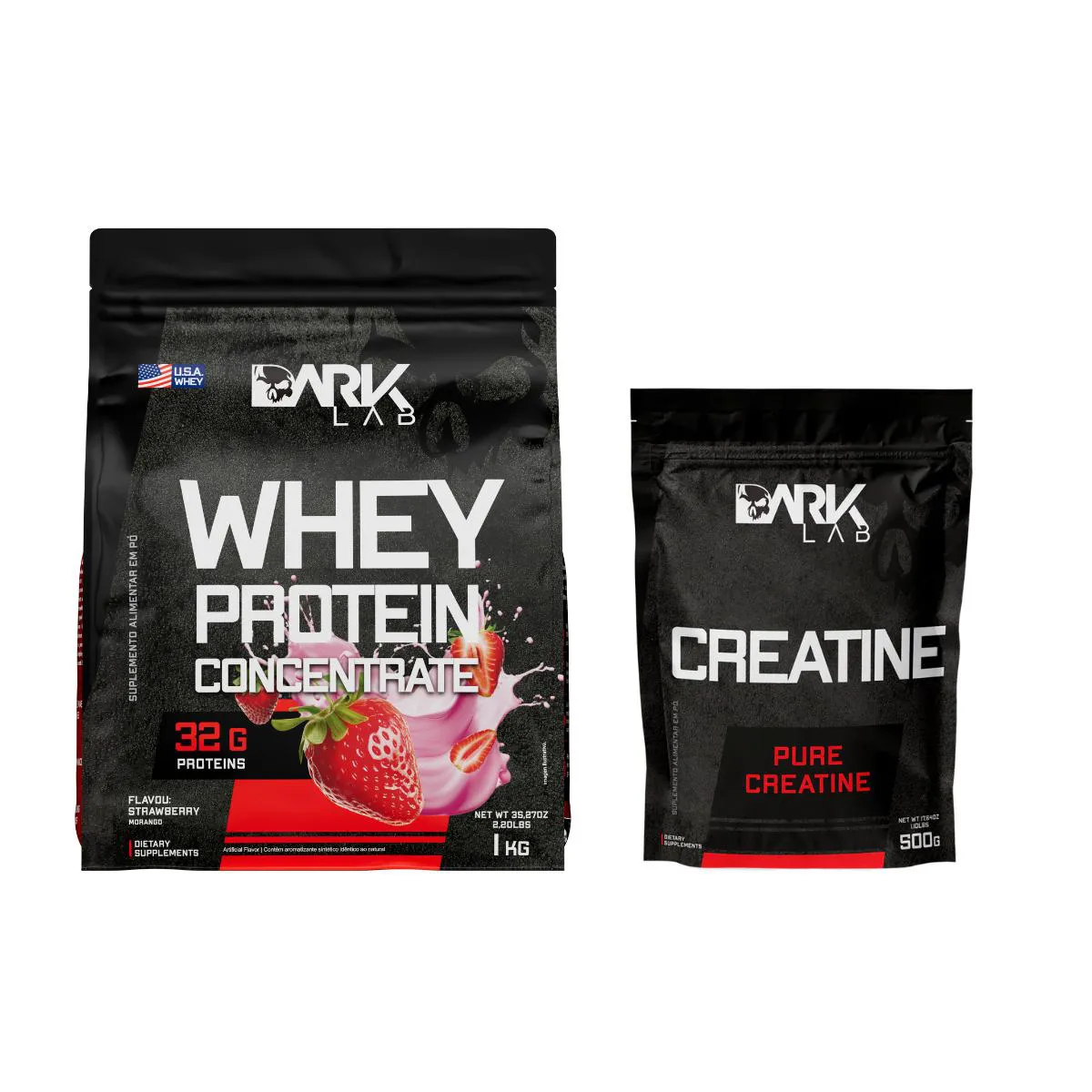 KIT WHEY PROTEIN CONCENTRADO 1KG MORANGO + CREATINA REFIL 500G MONOHIDRATADA DARK LAB