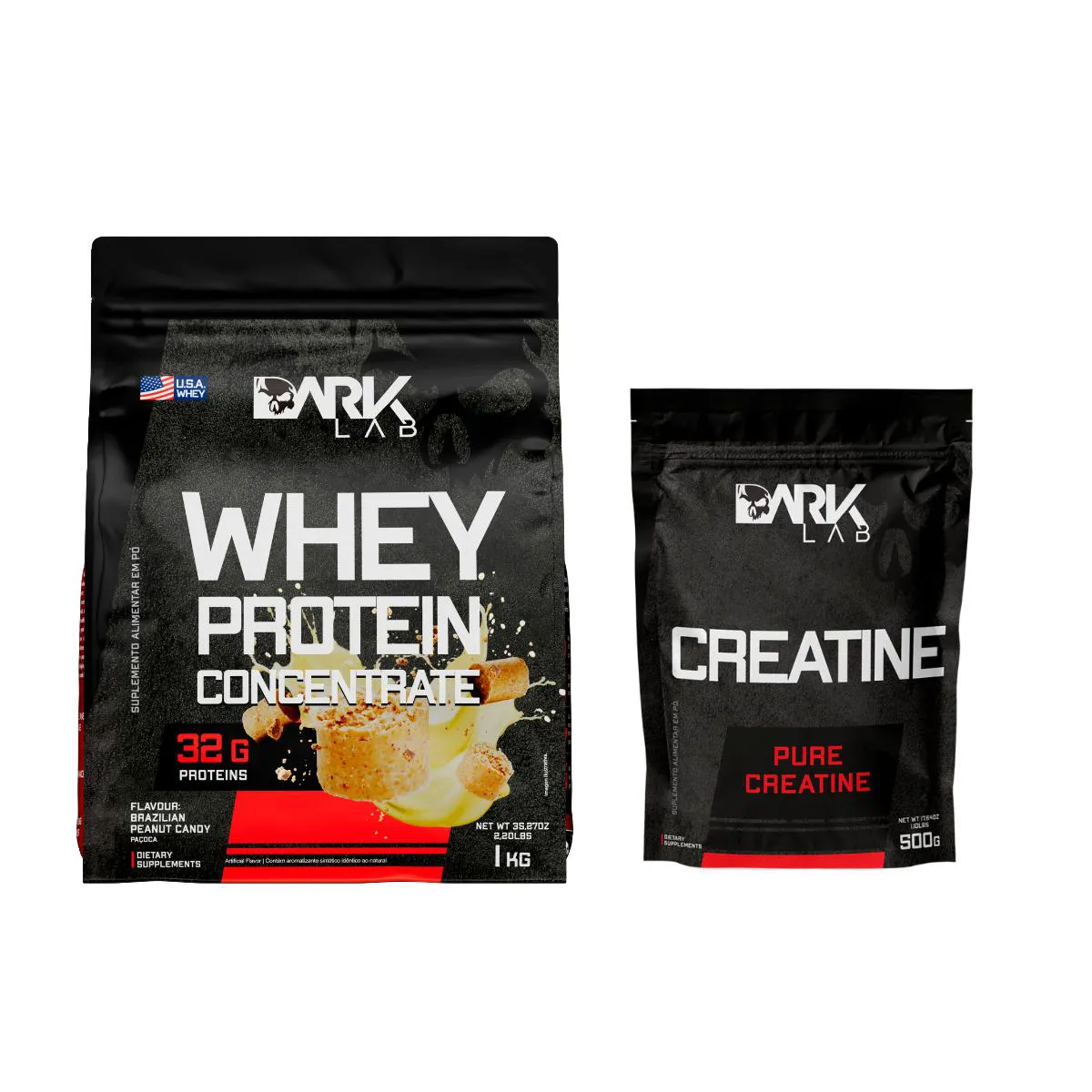 KIT WHEY PROTEIN CONCENTRADO 1KG PAçOCA + CREATINA REFIL 500G MONOHIDRATADA DARK LAB