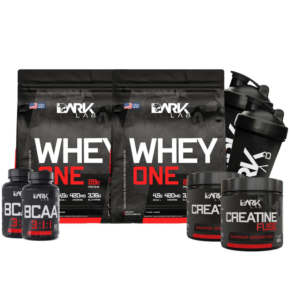 COMBO 2X WHEY PROTEIN ONE CHOCOLATE + BCAA + CREATINA FUSE 150G + COQUETELEIRA