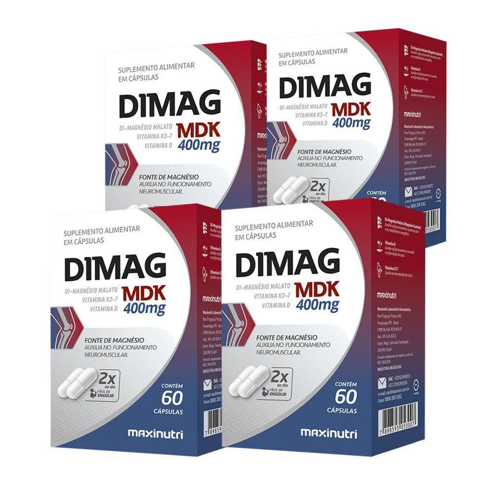 KIT 04 DIMAG MDK DI-MAGNéSIO MALATO K2-7 MAXINUTRI 60 CAPS