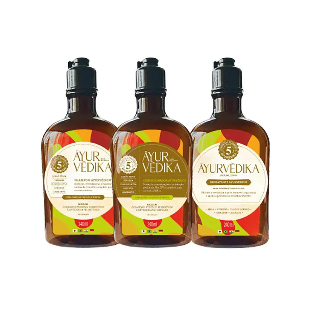 KIT AYURVéDICO COM SHAMPOO + CONDICIONADOR + HIDRATANTE
