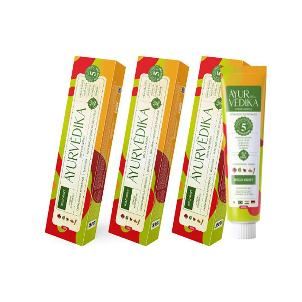 KIT 3 CREMES DENTAIS WILD MINT AYURVéDICO SEM FLúOR VEGANO