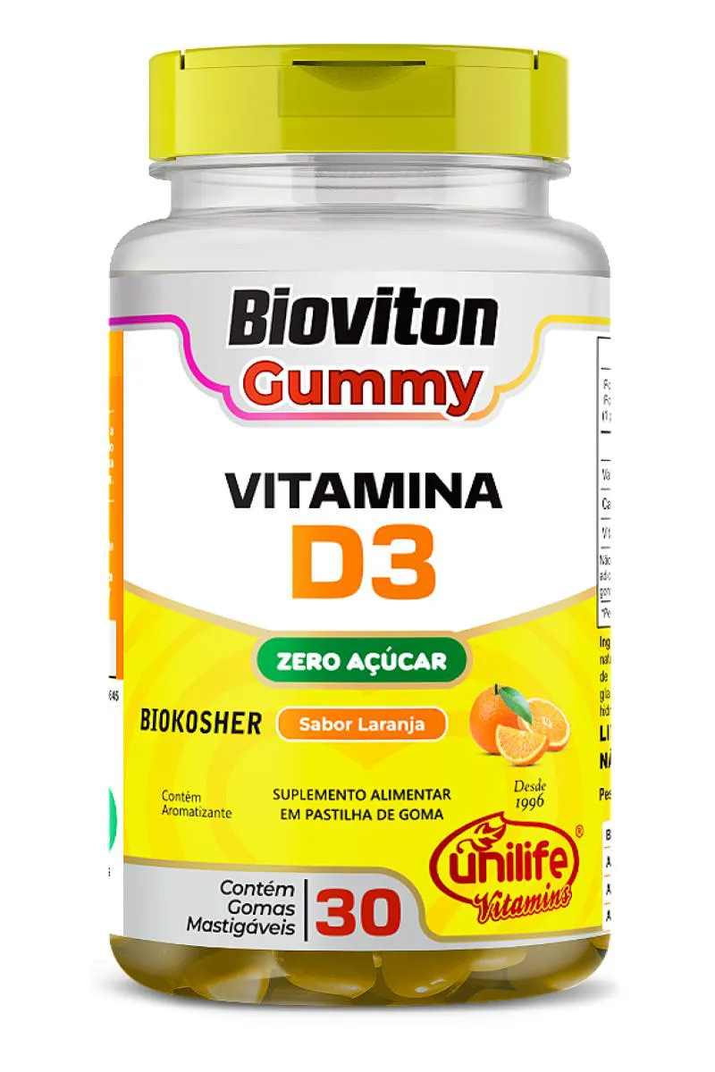 VITAMINA D3 BIOVITON - SABOR LARANJA - 30 GOMAS MASTIGáVEIS