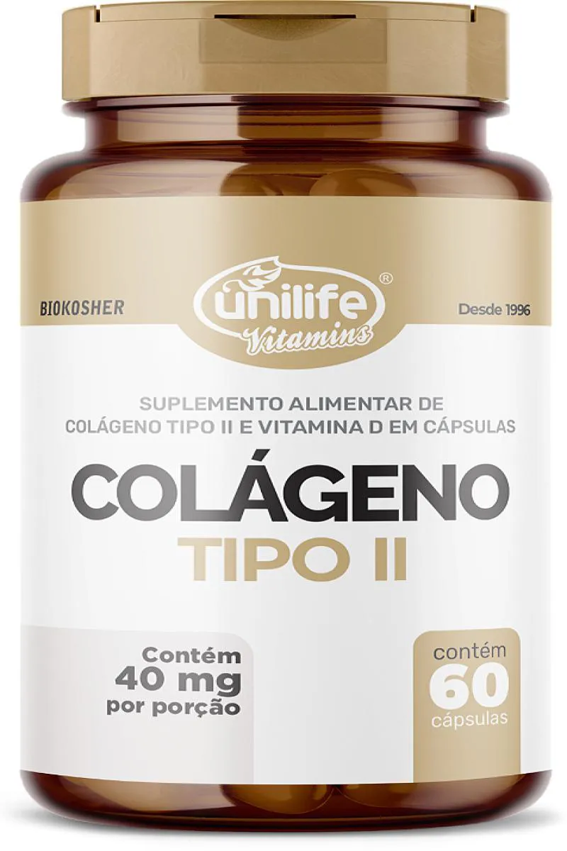 COLáGENO UC TIPO 2 COM VITAMINA D - 60 CáPS 40 MG POR PORçãO