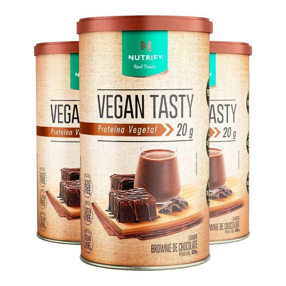 KIT 3 VEGAN TASTY BROWNIE DE CHOCOLATE NUTRIFY 420G
