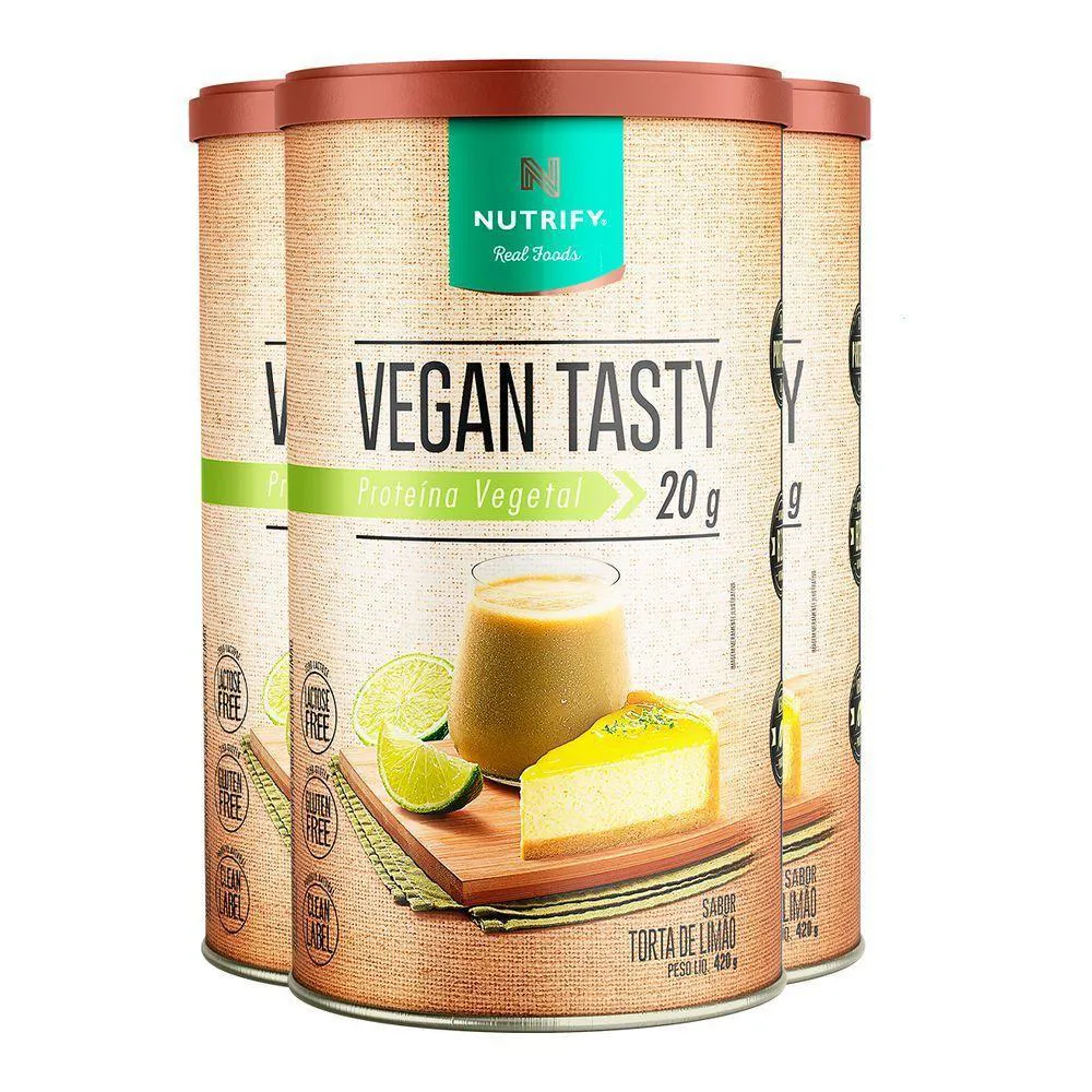 KIT 3 VEGAN TASTY PROTEíNA VEGETAL TORTA DE LIMãO NUTRIFY 420G