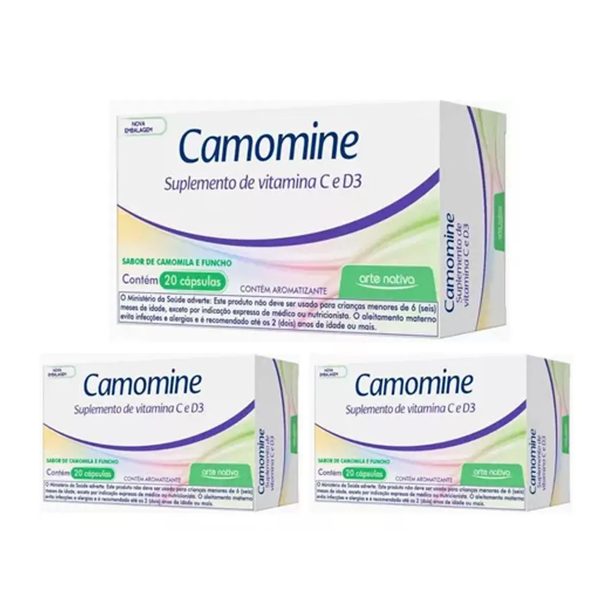 03UN CAMOMINE VITAMINA C E D COM 20 CáPSULAS ARTE NATIVA