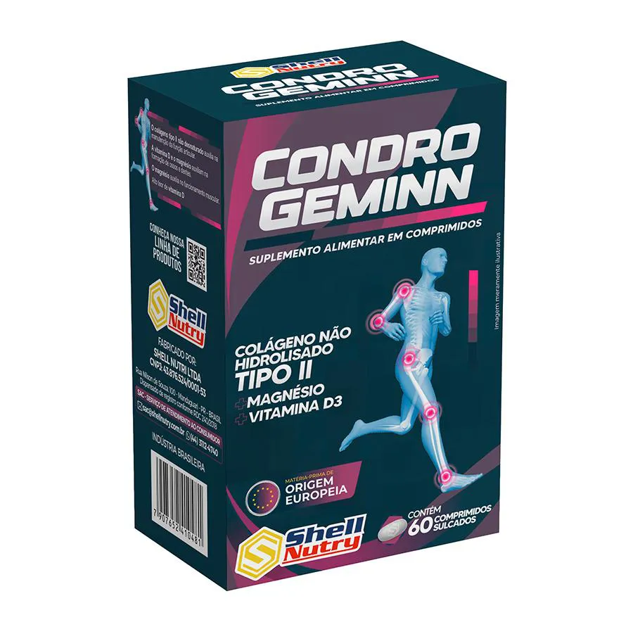 COLáGENO TIPO 2, VITAMINA D3, MAGNéSIO CONDRO GEMINN COM 60 CáPSULAS SHELL NUTRY