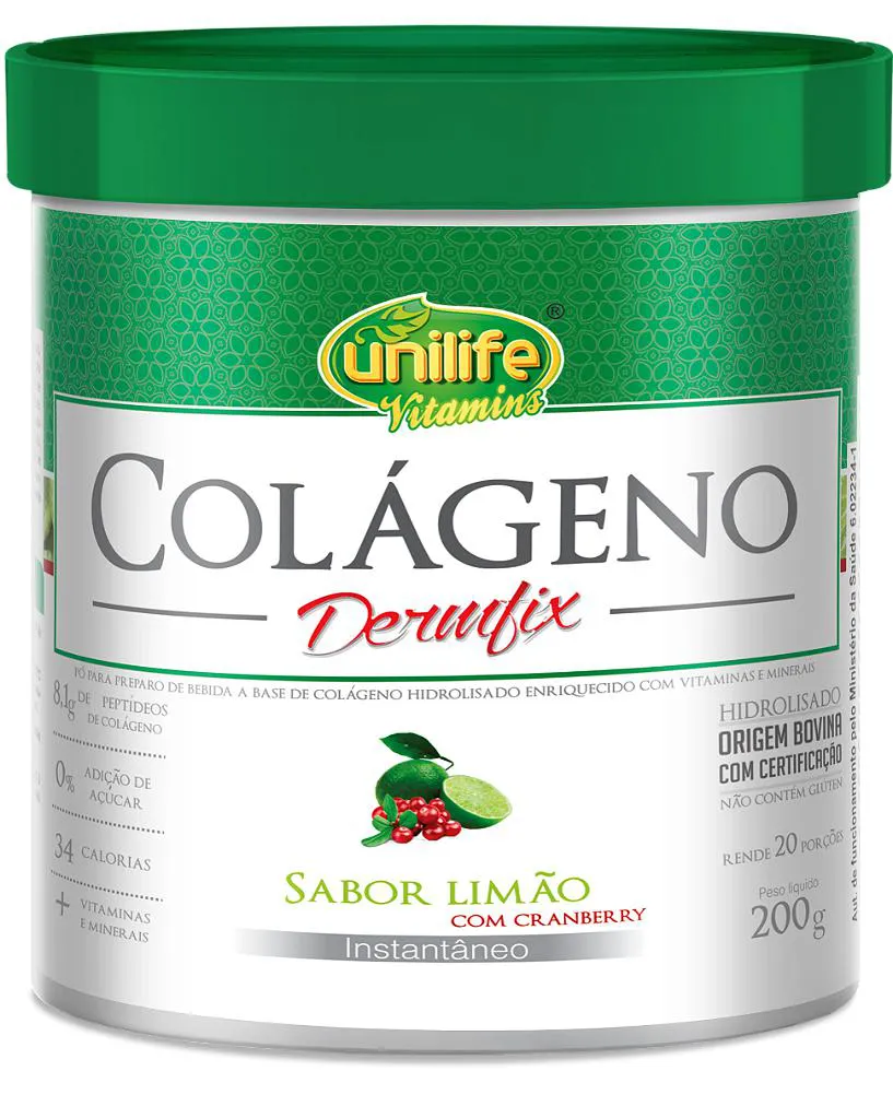 COLáGENO HIDROLISADO EM Pó - DERMFIX - SABOR LIMãO COM CRANBERRY