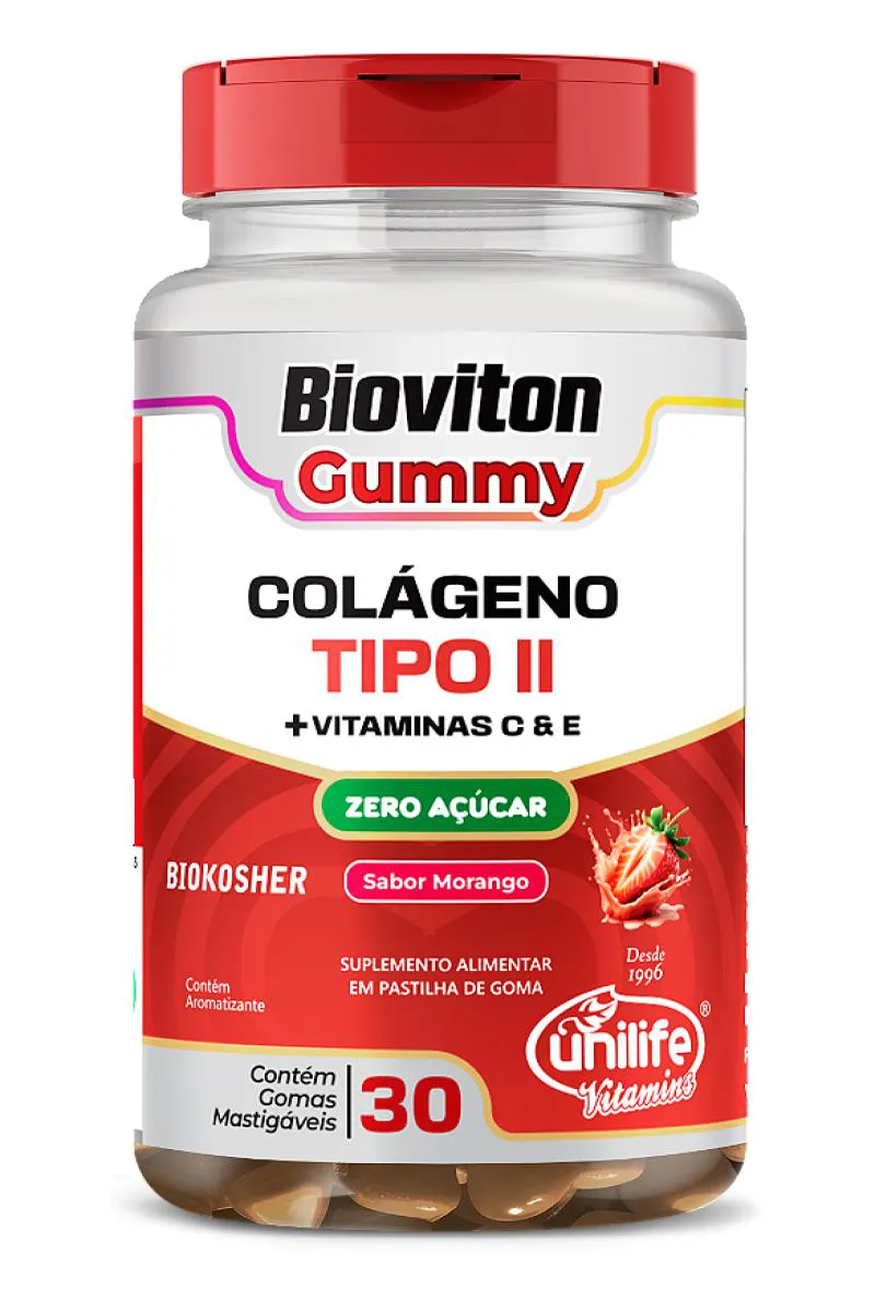 COLáGENO TIPO II - BIOVITON - SABOR MORANGO - 30 GOMAS MASTIGáVEIS