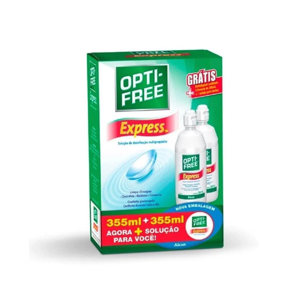 KIT SOLUçãO PARA LENTES OPTI-FREE EXPRESS 2 FRASCOS 355ML + ESTOJOES OPTI-FREE EXPRESS 2 FRASCOS 355ML + ESTOJO