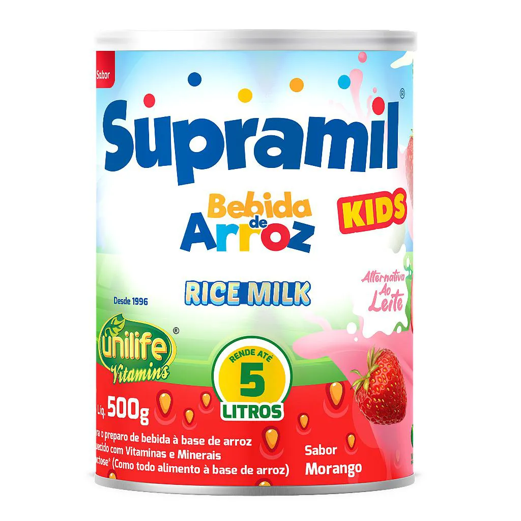 BEBIDA DE ARROZ KIDS SUPRAMIL -SEM LACTOSE- SABOR MORANGO  500 GR