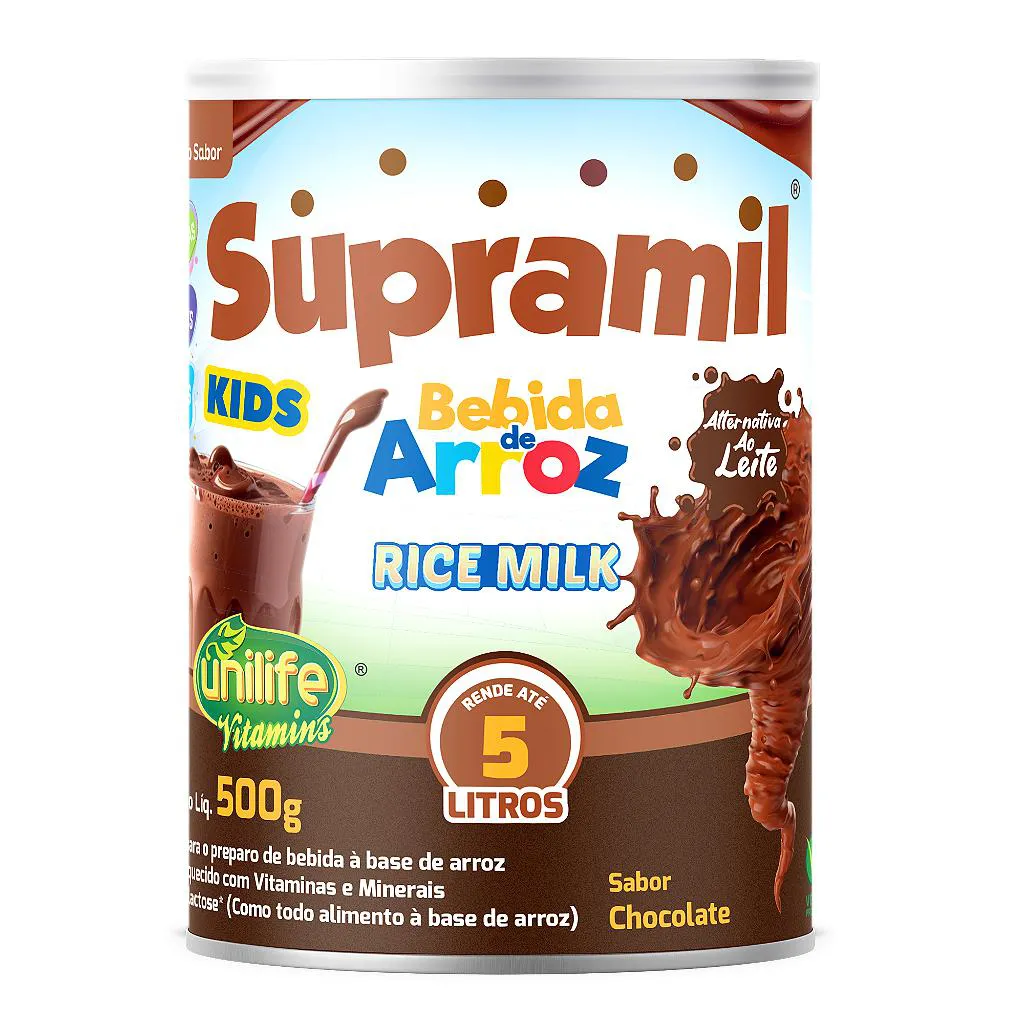 BEBIDA DE ARROZ KIDS SUPRAMIL -SEM LACTOSE- SABOR CHOCOLATE  500 GR