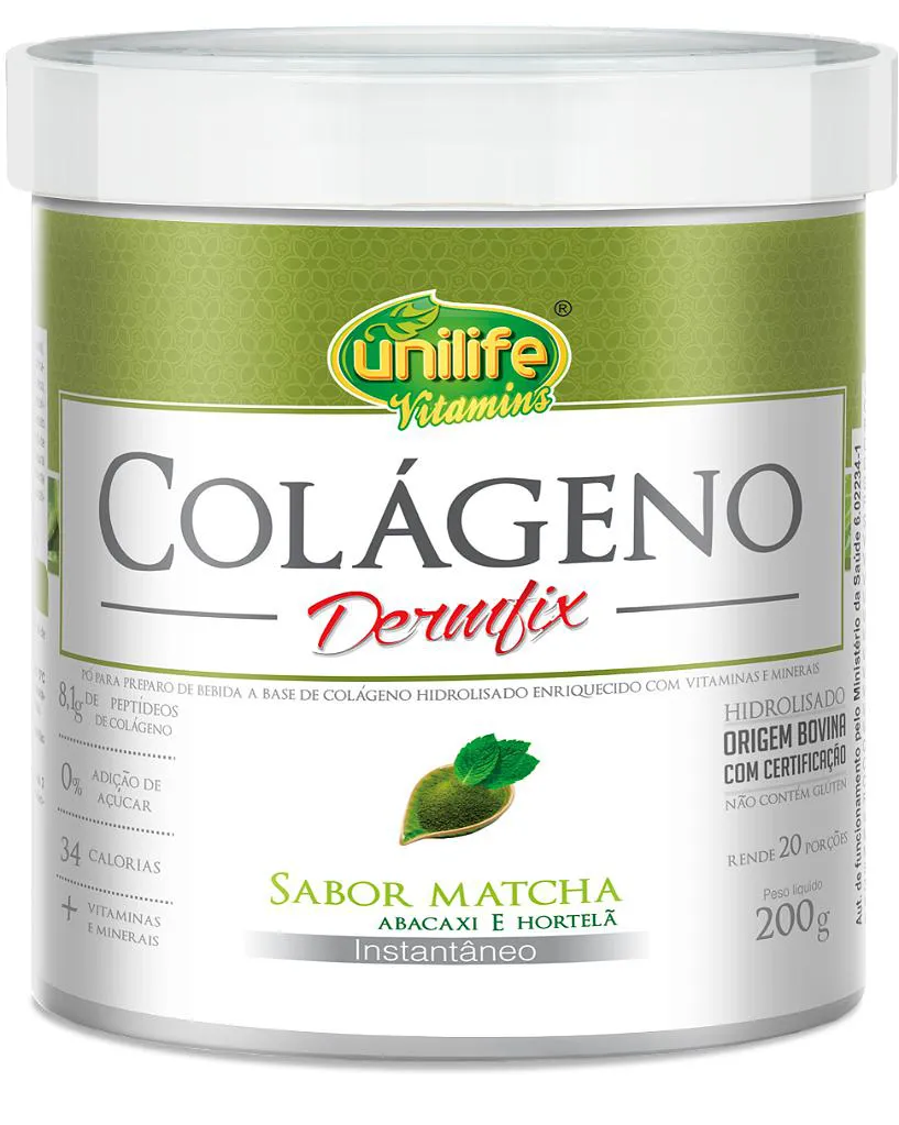 COLáGENO HIDROLISADO EM Pó - DERMFIX - SABOR MATCHá - ABACAXI COM HORTELã
