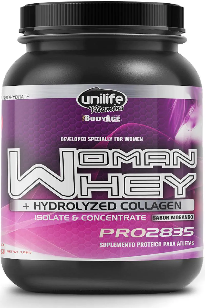 WHEY WOMAN - PROTEíNA ISOLADA E CONCENTRADA COM COLáGENO - SABOR MORANGO